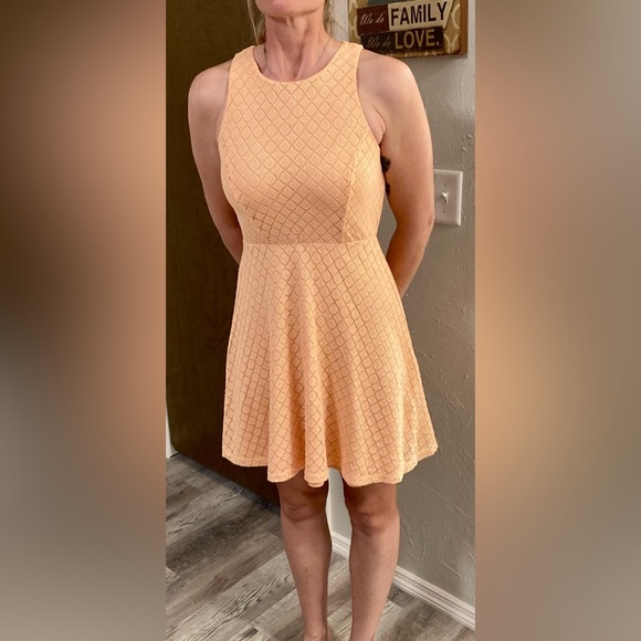 Maurices Peach Sleeveless Skater A-Line Dress Lace Overlay - Picture 1 of 10